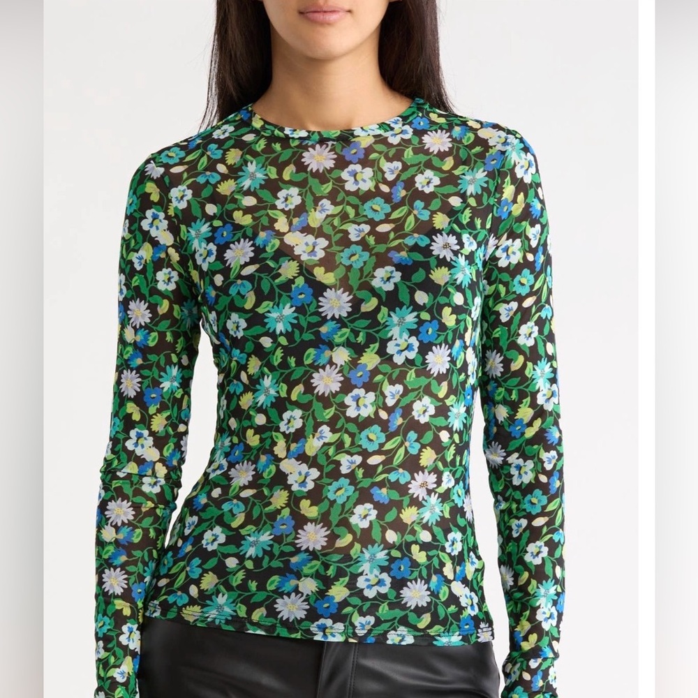 AFRM Los Angeles Long-Sleeve MeshTop - Green Blue Floral